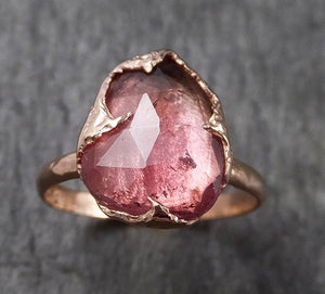 Fancy cut watermelon Tourmaline Rose Gold Ring Gemstone Solitaire recycled 14k statement cocktail statement 1481 - by Angeline