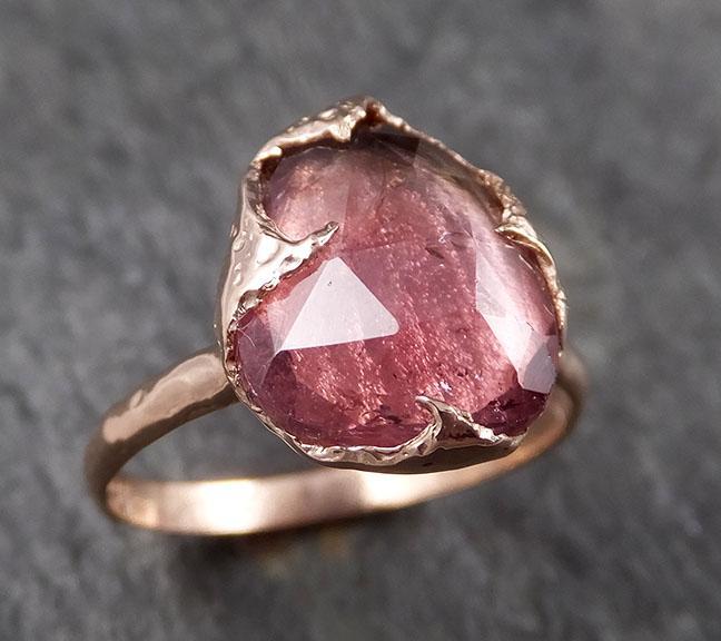 Fancy cut watermelon Tourmaline Rose Gold Ring Gemstone Solitaire recycled 14k statement cocktail statement 1481 - by Angeline