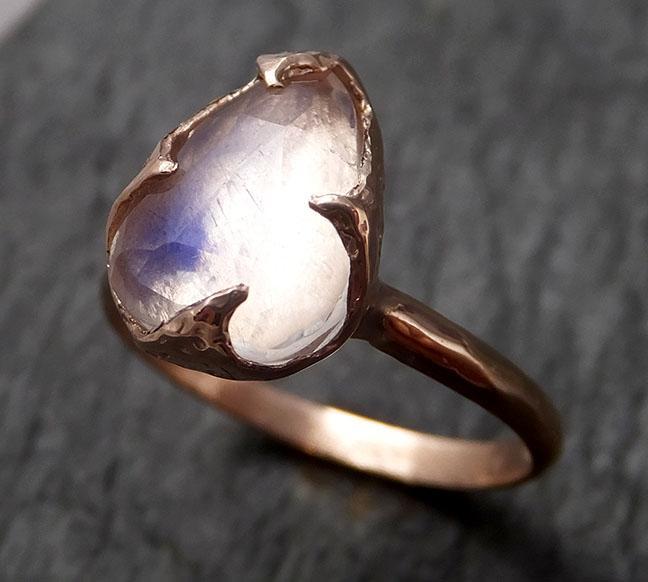 Fancy cut Moonstone Rose Gold Ring Gemstone Solitaire recycled 14k statement cocktail statement 1482 - by Angeline