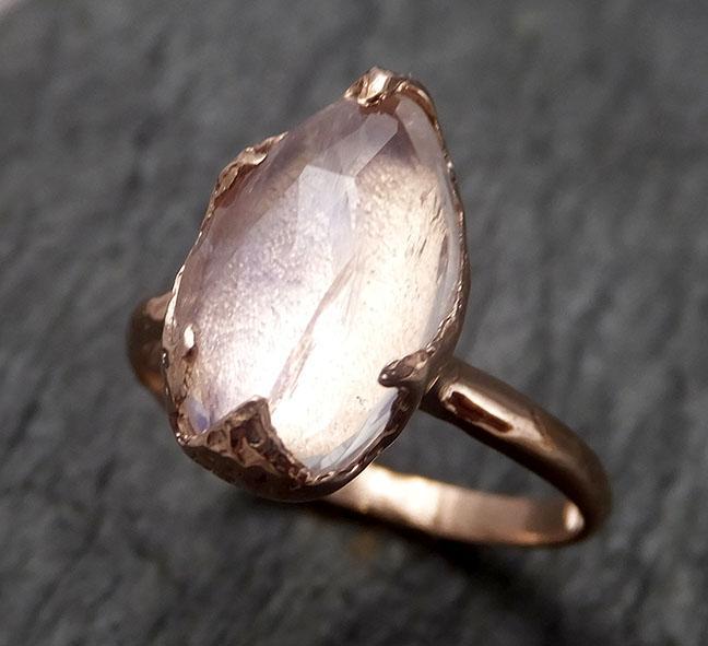 Fancy cut Moonstone Rose Gold Ring Gemstone Solitaire recycled 14k statement cocktail statement 1483 - by Angeline