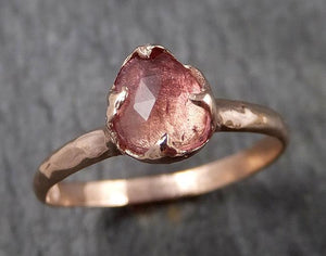 Fancy cut Pink Tourmaline Rose Gold Ring Gemstone Solitaire recycled 14k statement cocktail statement 1485 - by Angeline