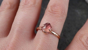 Fancy cut Pink Tourmaline Rose Gold Ring Gemstone Solitaire recycled 14k statement cocktail statement 1485 - by Angeline