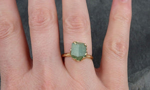 Rough Raw Natural Demantoid Green Garnet Gemstone Solitaire ring Recycled 14k yellow Gold One of a kind Gemstone ring byAngeline 0947 - by Angeline