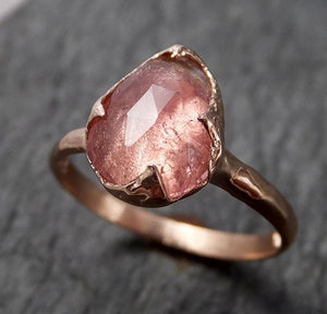 Fancy cut Pink Tourmaline Rose Gold Ring Gemstone Solitaire recycled 14k statement cocktail statement 1486 - by Angeline