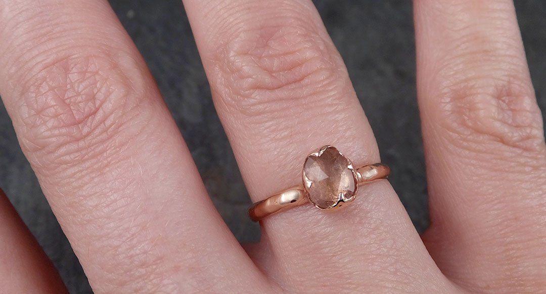 Fancy cut Pink Tourmaline Rose Gold Ring Gemstone Solitaire recycled 14k statement cocktail statement 1488 - by Angeline