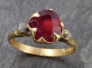 Partially Faceted Ruby/Sapphire Multi stone 18k yellow Gold Engagement Ring Wedding Ring Custom One Of a Kind Gemstone Ring 0948 - by Angeline