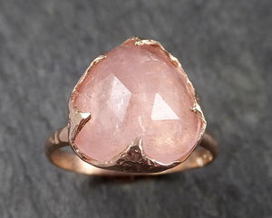Fancy cut Pink Morganite Rose Gold Ring Gemstone Solitaire recycled 14k statement cocktail statement 1490 - by Angeline