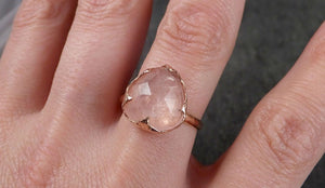 Fancy cut Pink Morganite Rose Gold Ring Gemstone Solitaire recycled 14k statement cocktail statement 1490 - by Angeline