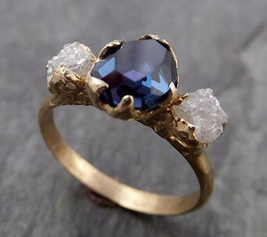 Partially faceted color change Garnet Diamond 14k yellow Gold Engagement Ring Wedding Ring Custom One Of a Kind Violet/purple/blue Gemstone Ring Multi stone Ring 0949 - by Angeline