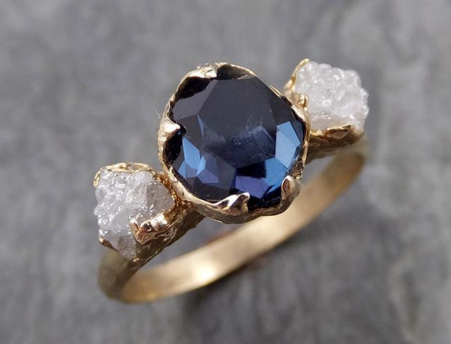 Partially faceted color change Garnet Diamond 14k yellow Gold Engagement Ring Wedding Ring Custom One Of a Kind Violet/purple/blue Gemstone Ring Multi stone Ring 0949 - by Angeline