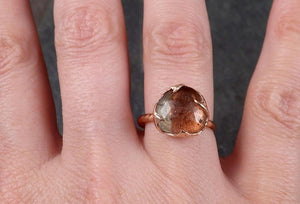 Fancy cut watermelon Tourmaline Rose Gold Ring Gemstone Solitaire recycled 14k statement cocktail statement 1492 - by Angeline