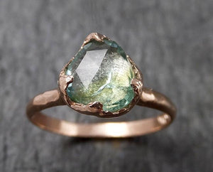 Fancy cut Blue Green Tourmaline Rose Gold Ring Gemstone Solitaire recycled 14k statement cocktail statement 1497 - by Angeline