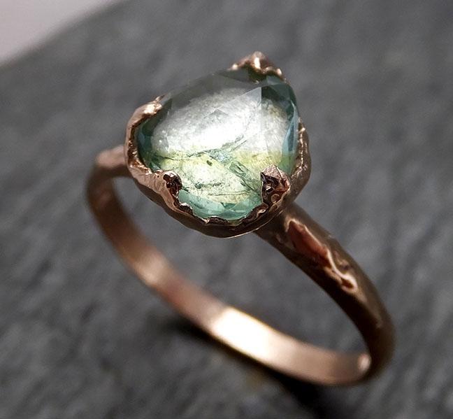 Fancy cut Blue Green Tourmaline Rose Gold Ring Gemstone Solitaire recycled 14k statement cocktail statement 1497 - by Angeline