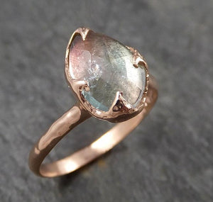 Fancy cut Blue pink Tourmaline Rose Gold Ring Gemstone Solitaire recycled 14k statement cocktail statement 1498 - by Angeline
