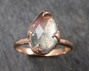Fancy cut Blue pink Tourmaline Rose Gold Ring Gemstone Solitaire recycled 14k statement cocktail statement 1498 - by Angeline