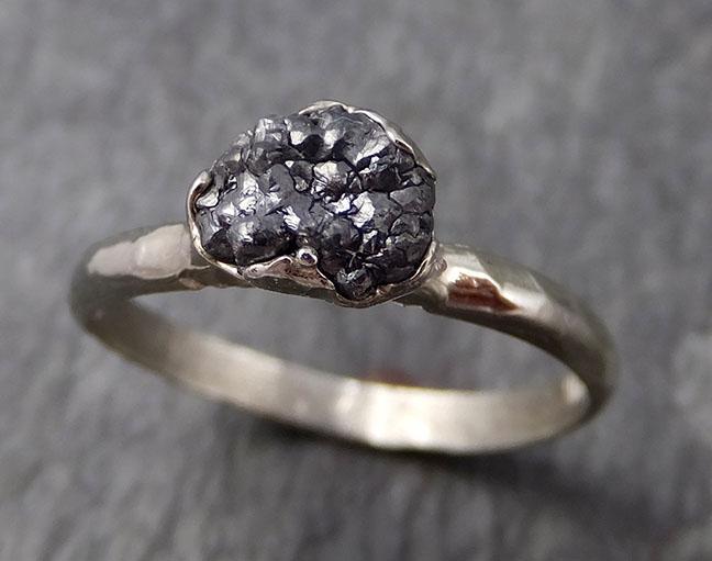 Raw Black Diamond Solitaire Engagement Ring Rough White 14k Gold Wedding diamond Wedding Rough Diamond Ring 0953 - by Angeline