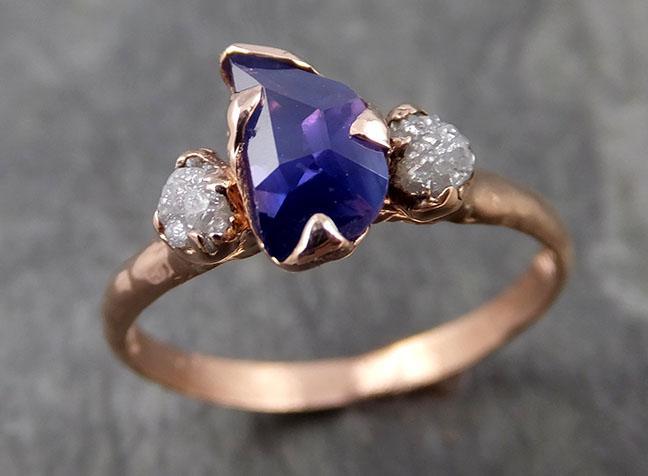 Partially faceted Raw ultraviolet Sapphire Diamond 14k rose Gold Engagement Ring Wedding Ring Custom One Of a Kind Gemstone Ring Multi stone Ring 0954 - by Angeline