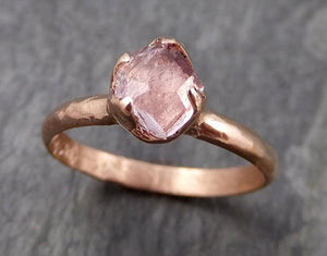 Partially Faceted Champagne Pink Topaz 14k Rose gold Solitaire Ring Gold Pink Gemstone Engagement Ring Raw gemstone Jewelry 0955 - by Angeline