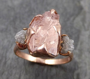 Raw Morganite Diamond Rose Gold Engagement Ring Multi stone Wedding Ring Custom One Of a Kind Gemstone Ring Bespoke 14k Pink Conflict Free by Angeline 0956 - by Angeline