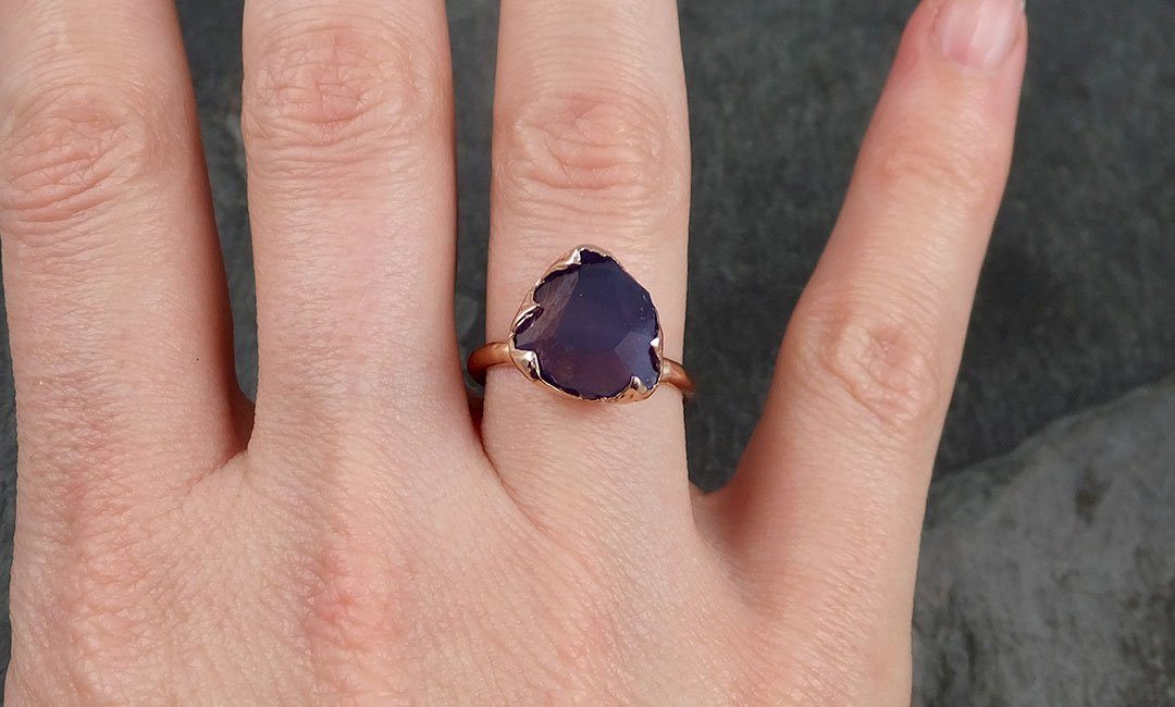 Partially Faceted Sapphire Solitaire 14k rose Gold Engagement Ring Wedding Ring Custom One Of a Kind Gemstone Ring 0958 - by Angeline
