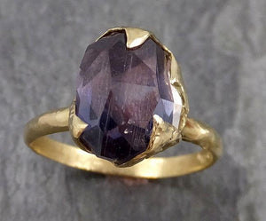 Partially Faceted Sapphire Solitaire 18k yellow Gold Engagement Ring Wedding Ring Custom One Of a Kind Gemstone Ring 0962 - by Angeline