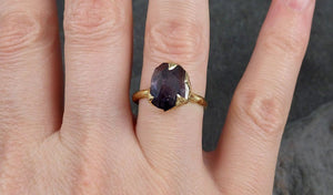 Partially Faceted Sapphire Solitaire 18k yellow Gold Engagement Ring Wedding Ring Custom One Of a Kind Gemstone Ring 0962 - by Angeline
