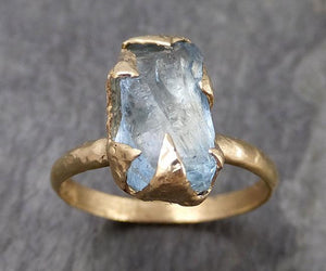 Uncut Aquamarine Solitaire 14k yellow gold Ring Custom One Of a Kind Gemstone Ring Bespoke byAngeline 0963 - by Angeline