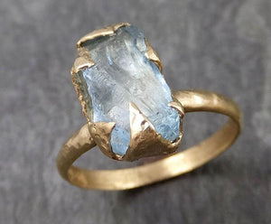 Uncut Aquamarine Solitaire 14k yellow gold Ring Custom One Of a Kind Gemstone Ring Bespoke byAngeline 0963 - by Angeline