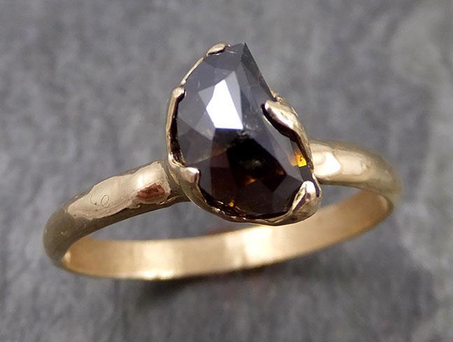 Fancy cut Cognac half moon Diamond Solitaire Engagement 14k Yellow Gold Wedding Ring Diamond Ring byAngeline 0964 - by Angeline