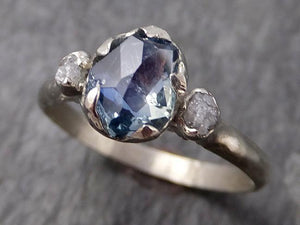 Montana Sapphire Partially Faceted Multi stone Rough Diamond 14k White Gold Engagement Ring Wedding Ring Custom Gemstone Ring Three stone 0952 - by Angeline