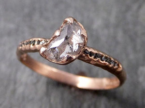 Faceted Fancy cut white Half Moon Diamond Engagement 14k Rose Gold Multi stone Wedding Ring Rough Diamond Ring byAngeline 0965 - by Angeline