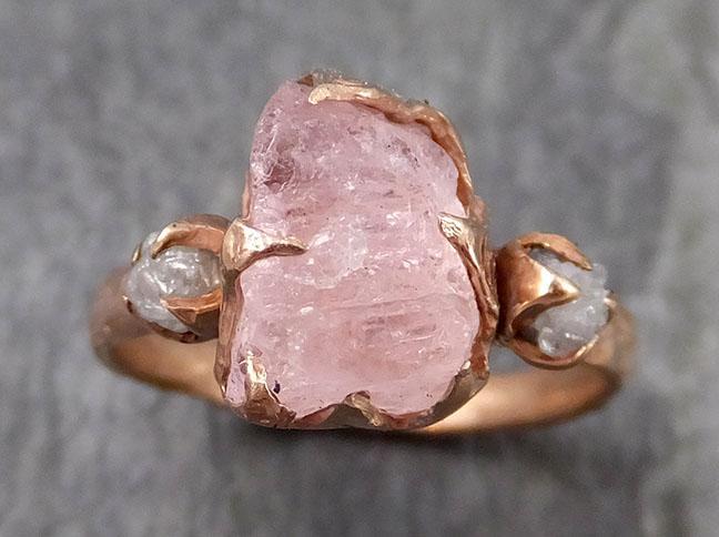 Raw Morganite Diamond Rose Gold Engagement Ring Multi stone Wedding Ring Custom One Of a Kind Gemstone Ring Bespoke 14k Pink Conflict Free by Angeline 0967 - by Angeline