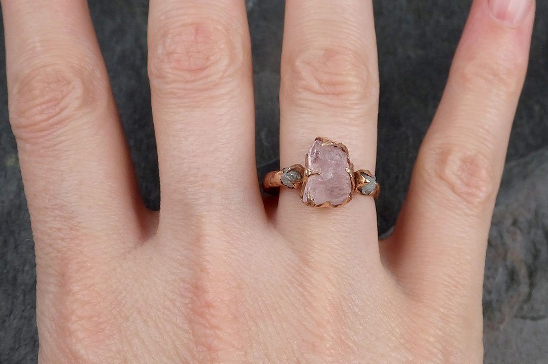 Raw Morganite Diamond Rose Gold Engagement Ring Multi stone Wedding Ring Custom One Of a Kind Gemstone Ring Bespoke 14k Pink Conflict Free by Angeline 0967 - by Angeline