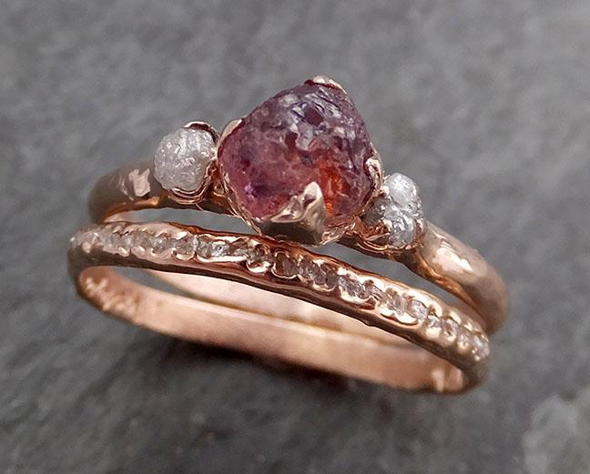 Raw Sapphire Diamond Rose Gold Engagement Ring Wedding Ring Custom One Of a Kind Pink Gemstone Multi stone Ring 0969 - by Angeline