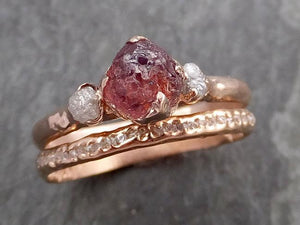 Raw Sapphire Diamond Rose Gold Engagement Ring Wedding Ring Custom One Of a Kind Pink Gemstone Multi stone Ring 0969 - by Angeline