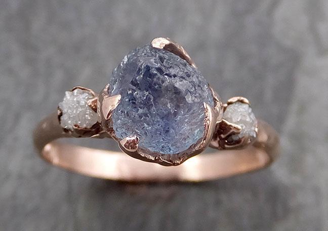 Raw Sapphire Diamond Rose Gold Engagement Ring Wedding Ring Custom One Of a Kind Gemstone Multi stone Ring 0970 - by Angeline