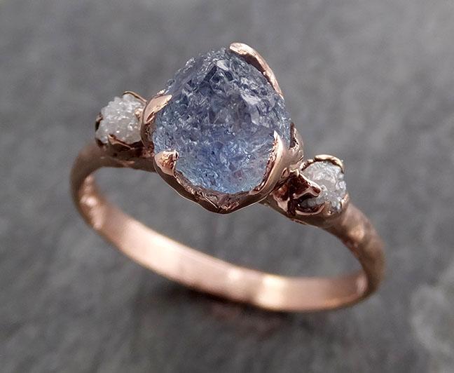Raw Sapphire Diamond Rose Gold Engagement Ring Wedding Ring Custom One Of a Kind Gemstone Multi stone Ring 0970 - by Angeline