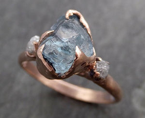 Aquamarine Diamond Raw Uncut rose 14k Gold Engagement Ring Multi stone Wedding Ring Custom One Of a Kind Gemstone Bespoke byAngeline 0973 - by Angeline