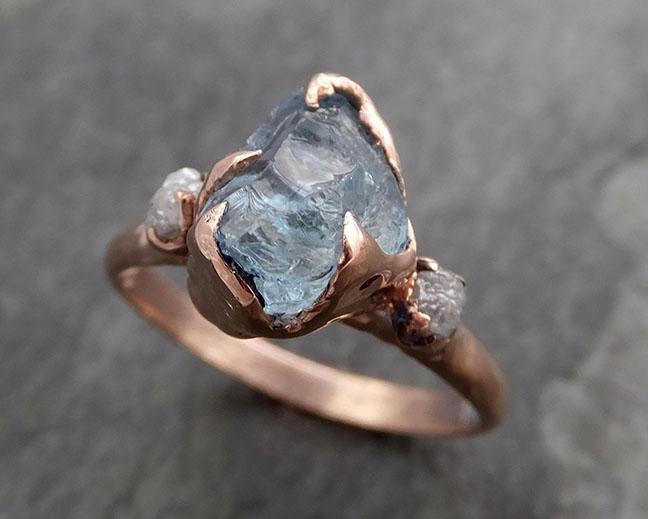 Aquamarine Diamond Raw Uncut rose 14k Gold Engagement Ring Multi stone Wedding Ring Custom One Of a Kind Gemstone Bespoke byAngeline 0973 - by Angeline