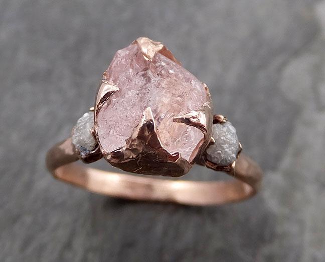 Morganite Diamond Raw Uncut rose 14k Gold Engagement Ring Multi stone Wedding Ring Custom One Of a Kind Gemstone Bespoke byAngeline 0974 - by Angeline