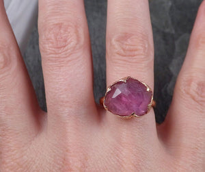 Partially Faceted Sapphire 14k rose Gold statement Cocktail Ring Custom One Of a Kind Gemstone Ring Solitaire 1500 - by Angeline