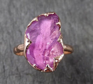 Partially Faceted Sapphire 14k rose Gold statement Cocktail Ring Custom One Of a Kind Gemstone Ring Solitaire 1501 - by Angeline