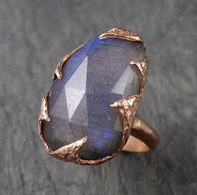 Fancy cut Labradorite Rose Gold Ring Gemstone Solitaire recycled 14k statement cocktail statement 1502 - by Angeline