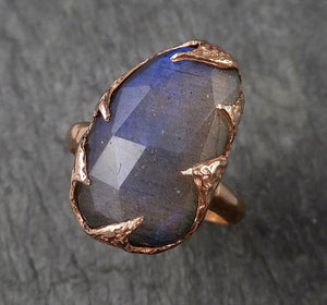 Fancy cut Labradorite Rose Gold Ring Gemstone Solitaire recycled 14k statement cocktail statement 1502 - by Angeline