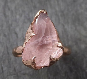 Morganite partially faceted 14k Rose gold solitaire Pink Gemstone Cocktail Ring Statement Ring gemstone Jewelry by Angeline 1503 - by Angeline