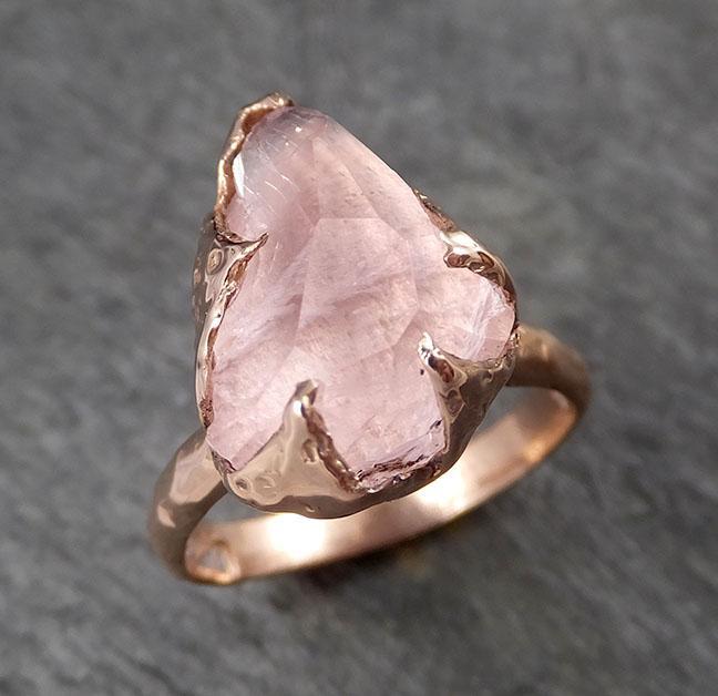 Morganite partially faceted 14k Rose gold solitaire Pink Gemstone Cocktail Ring Statement Ring gemstone Jewelry by Angeline 1503 - by Angeline