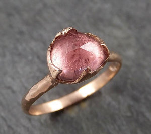 Fancy cut Pink Tourmaline Rose Gold Ring Gemstone Solitaire recycled 14k statement cocktail statement 1504 - by Angeline