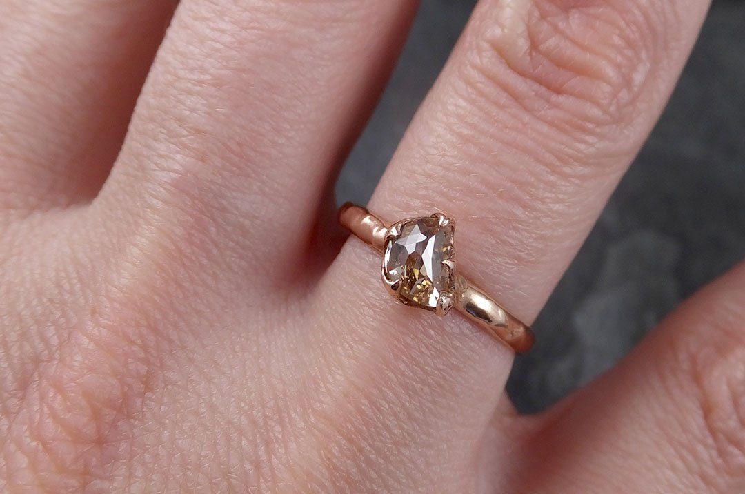 Fancy cut champagne  moon Diamond Solitaire Engagement 14k Rose Gold Wedding Ring Diamond Ring byAngeline 1509 - by Angeline