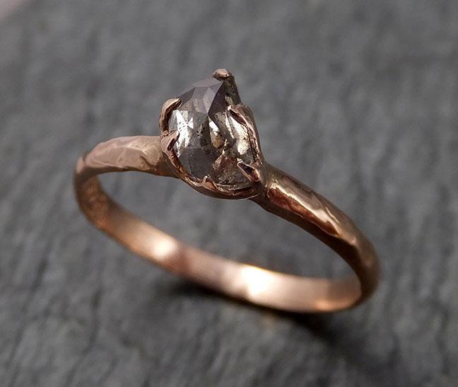 Fancy cut Salt and Pepper moon Diamond Solitaire Engagement 14k Rose Gold Wedding Ring Diamond Ring byAngeline 1510 - by Angeline