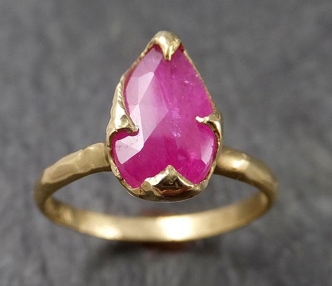 Fancy cut Ruby Yellow Gold Ring Gemstone Solitaire recycled 18k statement cocktail statement 1511 - by Angeline